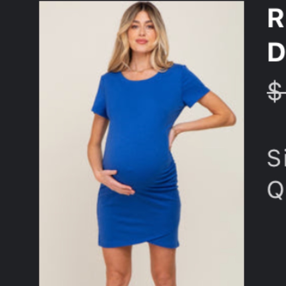 Royal blue ruched maternity dress